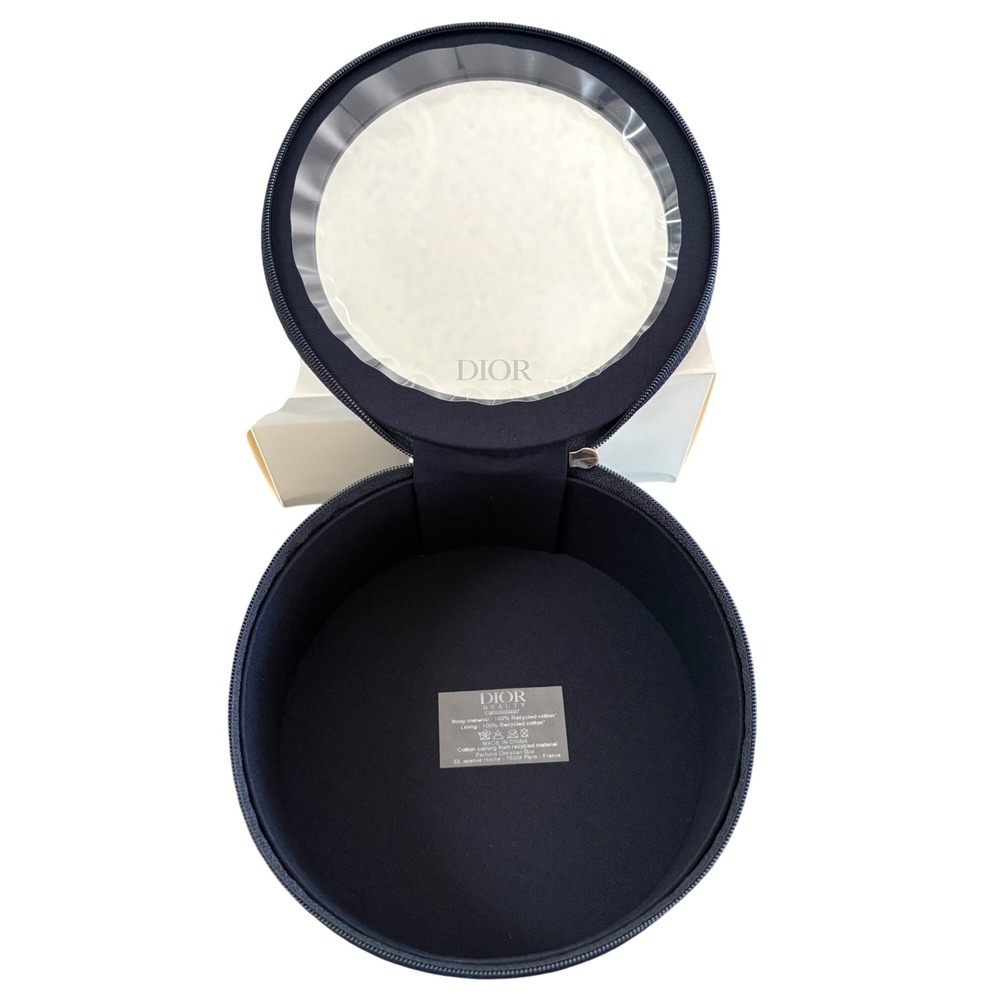 DIOR Beauty Round Travel Case Pouch Zipper Black Cosmetic Organizer New - Picture 3 of 5